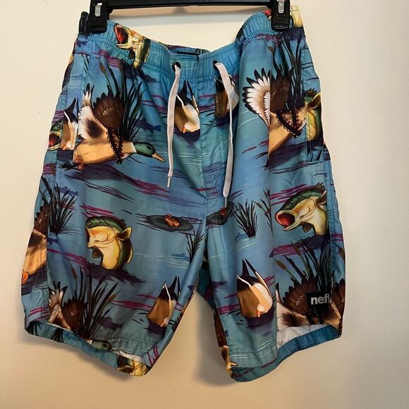 Neff Blue Board Shorts Tropical Sunset Design - Picture 1 of 4